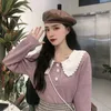 Woherb Cute Cardigans for Women Lace Peter Pan Collar Casual Knit Jackets Button Up Knit Cardigans Outwear Sweaters 201225