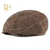 Berets Autumn Winter Vintage Plaid Beret Hats Bawełniana wełna ośmioboczna czapka dla mężczyzn detektyw malarz płaski czapki sboy rh1324Q