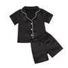 Criança bebê garoto menina menino verão outono preto cetim pijama curta / longa manga curta / longa calça sleepwear conjunto casual 2-7years