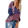 Blusa de talla grande para mujer, camisa de manga larga con cuello en V, blusas informales holgadas con estampado Floral, blusas para mujer 220217