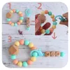 10 Colors New DIY Creative MOM Letter Lobster Clasp Pendant Octagonal Beech Wood Bracelet Teether Set Baby Silicone Molar Stick M3069