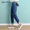 Yitimoky Taille Haute Jeans Femme Droite Ciel Bleu Denim Pantalon Plus La Taille Élastique Lavé Casual Vintage Streetwear Maman Jeans Femmes 210203