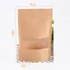 50 stks / partij Kraft Papieren Bag Geschenken Wrap Venster Zip Lock Lege Gedroogde Voedsel Fruit Thee Gift Pakket Zelf Afdichting Zipper Stand-up Tassen HH9-3727