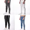 Męskie Malowane Skinny Slim Fit Straight Zgrywanie Zgryzione Plisowane Kierowane Patch Dżinsowy Spodnie Dżinsy S-3XL