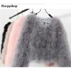 Harppihop 13 colors fashion sexy Ostrich wool turkey fur women coat feather short plus size jacket winter festival long sleeve 201210