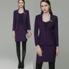 Mode-twee stuk jurk kantoor uniform ontwerpen enkele knop blazer en rok set formele pak voor vrouwen zakelijke paarse professionele luxe