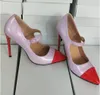 Handgemaakte Real Pictures Dames Stiletto Hoge Hakken Jurk Schoenen Mary Janes Patchwork Lederen Puntschoen Avondfeest Prom Fashion Court Pumps Pink Red D753-11