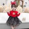 Roupas infantis Natal tutu vestidos de manga cheia estrela de ouro vermelho princesa vestido de tricô para meninas bebê bonito vestidos 211231