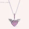 Authentic jewelry Necklace Designer pandora Valentine Pave Heart & Angel Wings 925 Sterling silver Designer Necklace for women pendant set birthday gifts 398505C02