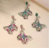 Big Statement Butterfly Dangle Earring Women Colorful Rhinestone Diamond Drop Earrings Gifts Fashion Animal Design Street Party Charm Jewelry Accessories