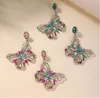 Big Statement Butterfly Dangle Earring Women Colorful Rhinestone Diamond Drop Earrings Gifts Fashion Animal Design Street Party Charm Jewelry Accessories