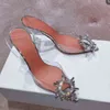 Sandales femme filet rouge pointu Transparent sandale été 2022 une ligne ceinture talon fin Sexy Baotou talons hauts