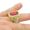 Red Gem Diamond Rings Fashion Jewelry Hip Hop Style 18K Gold Plate Ring For Men