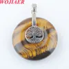 Wojiaer Tree of Life Charms Hanger Natural Crystal Hollow Round Reiki Stone Energy Women Men Hangers kettingen BO936