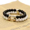 Wholale Real Gold Platinum Placcato in metallo New Barbell 8mm A Grade Black Onyx Stone Fitns Fashion Dumbell Bracciali