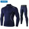High Fanceey Collar Winter Thermo Men Long Johns Thermal Roupas Rashgard Kit Sport Sport Compression Underwear 201106