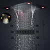 Banyo Aksesuarları Siyah Duş Seti 6 Fonksiyonları Yağış Şelale Misty Büyük LED Duş Başlığı 600x800mm Termostatik Mikser Musluk Masaj Vücut Jetleri