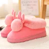 Accueil pantoufles courtes chaussures en peluche femme hiver chaud pantoufles en velours côtelé plat avec des chaussures floues lapin fausse fourrure zapatos mujer Y201026