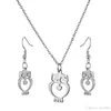 New Style Fashion Design Silver/Gold-Color Stainless Steel Owl Jewelry Sets for Women High Quality Chain Necklace Earrings Set Wholesale