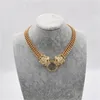 Bijoux à la mode, réglage en cristal, ras de cou, chaîne Double couche, pendentif tête de léopard, collier pour femmes, cadeau entier Y2009184213345