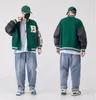 Men's Jackets Unisex Fashion Oversized Hip Hop Varsity Baseball Jacket Leather Sleeve Hi Street Loose Fit Letterman Coat Outerwear For Coupl