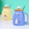 Creativo colore gatto resistente al calore Tazza cartone animato con coperchio 450 ml tazza gattino caffè tazze in ceramica bambini tazza ufficio Drinkware regalo Y200106