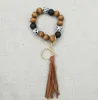 Cross-border creative multicolor handmade wooden bead bracelet Korean velvet tassel pendant keychain