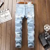 Мужские джинсы народники 2022 дизайнерские синие мужчины мода повседневная лоскутное велосипедица джинсовая разорванная бренда брюки одежды плюс размер