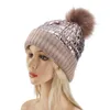 Gorro de invierno con pompones de piel para mujer, gorro de invierno para mujer y niña, gorros tejidos, gorro grueso para mujer, gorros 2494