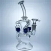 Bong con becher blu Riciclatore a tripla colonna Dab Rig Bong per acqua in vetro Fumatori Narghilè 14mm Giunto con ciotola Bong in vetro Bong per acqua in vetro economici