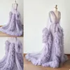 Халат для роскоши Женщины фиолетового пера Полной длиной Женской нижнего белье Nightgown Пижама Пижама Женской платье халат Nightwear