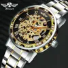 Vinnare Hollow Mechanical Mens Watches Top Brand Luxury Iced Out Crystal Fashion Punk Steel Wristwatch för Man Clock 201113354n