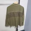 Autumn Tassels Denim Jacket Loose Army Green Button Coat Woman Jeans Jacket Oregelbundet hem Streetwear T200212