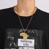Hip Hop Rapper CZ Stone Bling Iced Out Africa Map Pendants 24inch Color Gold Color Stainlist Stain Necklace for Men Jewelry298o