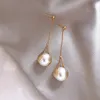 Lampadario pendente moda elegante orecchini lunghi di perle donne S925 argento ago gioielli stile semplice festa di nozze