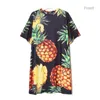 Koreansk stil sommarkvinnor ananas tryck avslappnad strandklänning plus storlek svart rosa sundress söt midi klänning vestidos 2163 t200619