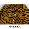 Kpytomoa النساء الأزياء المتضخم الحيوان طباعة قميص سترة معطف خمر طويلة الأكمام جيوب الإناث قميص شيك قمم 201109
