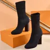 Vendita calda-Autunno inverno Stivale tacco alto Stivali elastici lavorati a maglia lettera Tacchi spessi scarpe donna sexy calzini moda stivali signora Tacchi alti Grandi