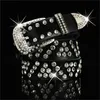 Western Cowgirl Cowboy Style Rhinestones Belt Bling Studded Crystal Belts For Women Men Fashion Genuine Leather belt Street Punk AA220312