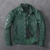 Livraison gratuite, chemise en peau de mouton bronzée verte à la mode. veste en cuir véritable mince de qualité jeune. chemise en cuir mince et souple. LJ201030