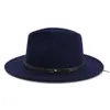 Kvinnor Vinter Fedora Mössor Wide Brim Belt Band Buckle Felted Hats Classic Formell Klänning Bröllop Vit Svart Utomhus Fedora Män Hattar