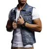 Denim Vest Men Cotton Sleeveless Jackets Blue Casual Fishing Vest Shredded Jean Coat Ripped Male Cowboy Outdoors Waistcoat 201126