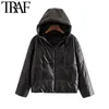 TRAF Women Fashion Thick Warm Faux Leather Padded Jacket Coat Vintage Long Sleeve Loose Female Outerwear Chic Tops 201027