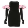 2022 새로운 도착 여성 패션 버블 슬리브 벨벳 발렌타인 드레스 섹시한 유방 랩 슬림 힙합 드레스