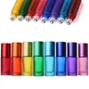 5ml Essential Oils Roller Bottles Multiple-Colour Frosted Glass Bottle with Stainless Steel Roller Balls For Travel