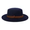 Flache formale Hut Jazz Panama Cap Männer Frauen Filz Fedora Hüte Winter breite Krempe Kappen Dame Frau Trilby Chapeau weibliche Mode-Accessoires NEU