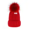 Bonnet entier pas cher Nouveaux bonnets d'hiver Chapeaux tricotés Bonnet femme Bonnets épais avec de vrais pompons en fourrure de raton laveur Bonnets chauds pour filles pomp75029520113