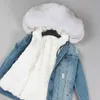 Oftbuy winterjack vrouwen echte bont jas parka echte wasbeer kraag rex konijn voering gestreepte bommenwerper denim jas streetwear 201112