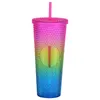 24 Oz Personalizado Starbucks Iridescent Bling Rainbow Unicorn Cravejado Cold Cup Tumbler Caneca De Café Com Canudo