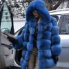 Pelliccia con cappuccio con cappuccio con cafaglia con pelliccia facrimale calda per donne outwear blu cappotti lunghi 2020 inverno inverno outwear di lusso6903974